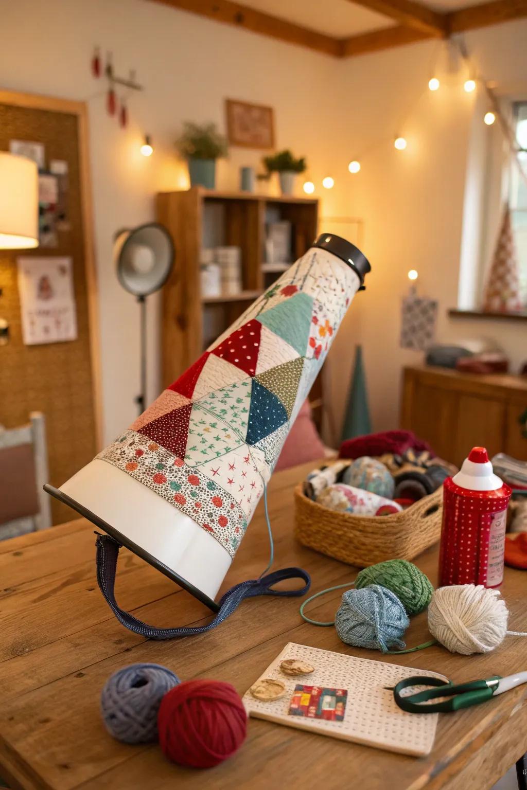 Patchwork designs add a crafty and homemade feel to your megaphone.