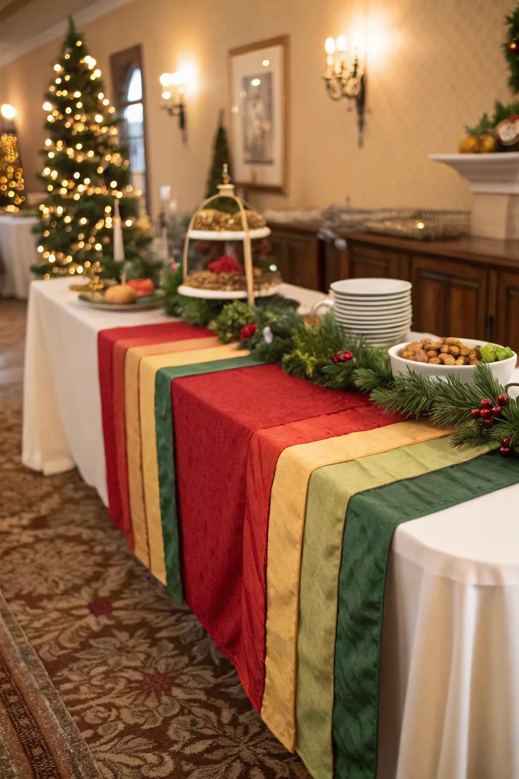 Layered table runners add depth and texture to your buffet.