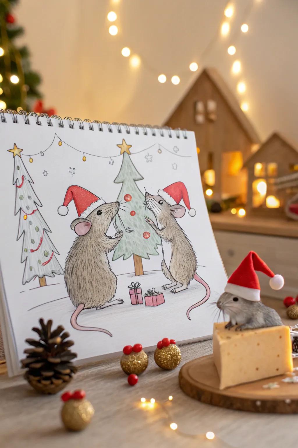 Capture the playful spirit of the season with Christmas mice drawings.