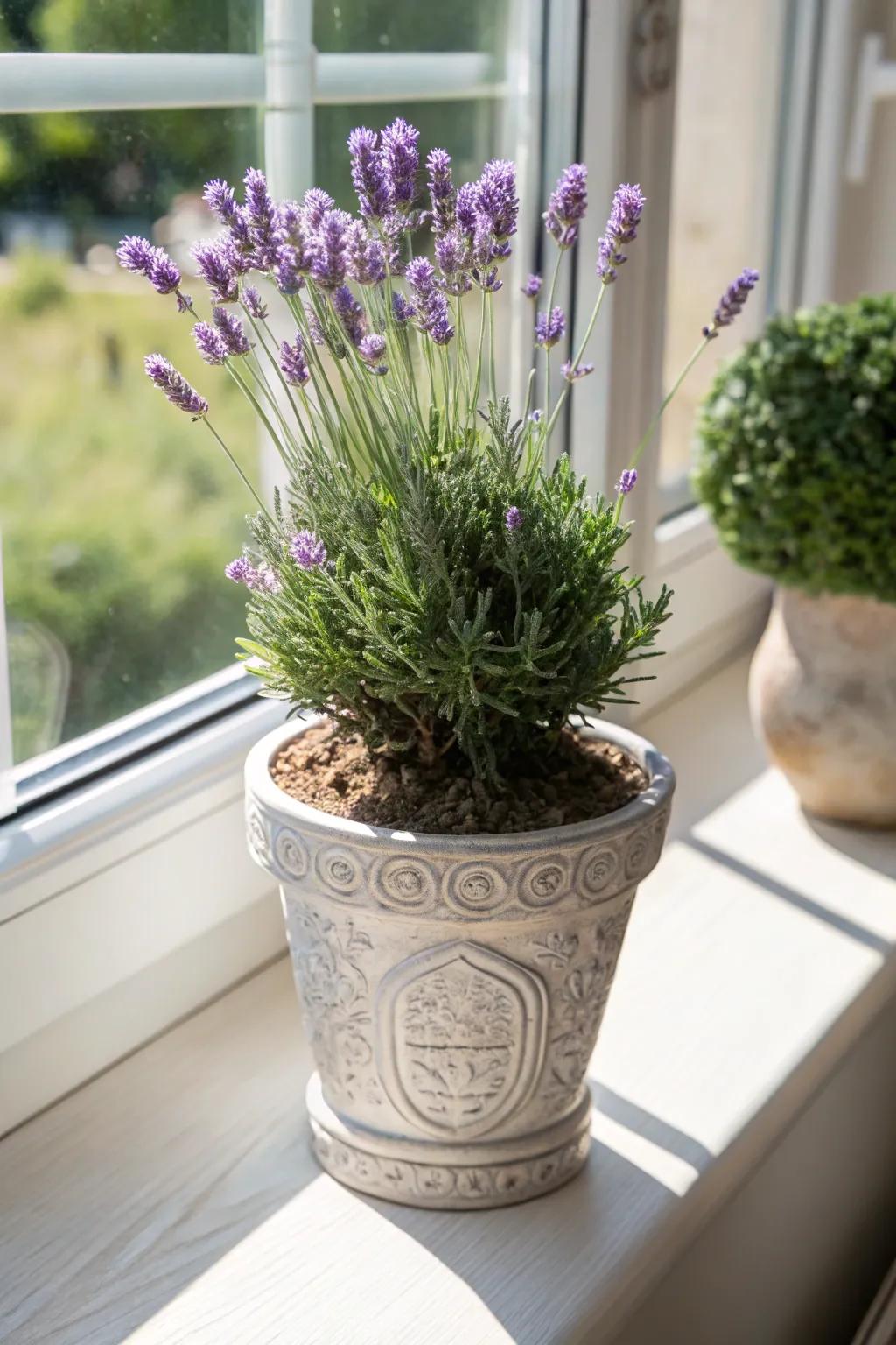 Lavender topiaries add fragrance and form to holiday décor.