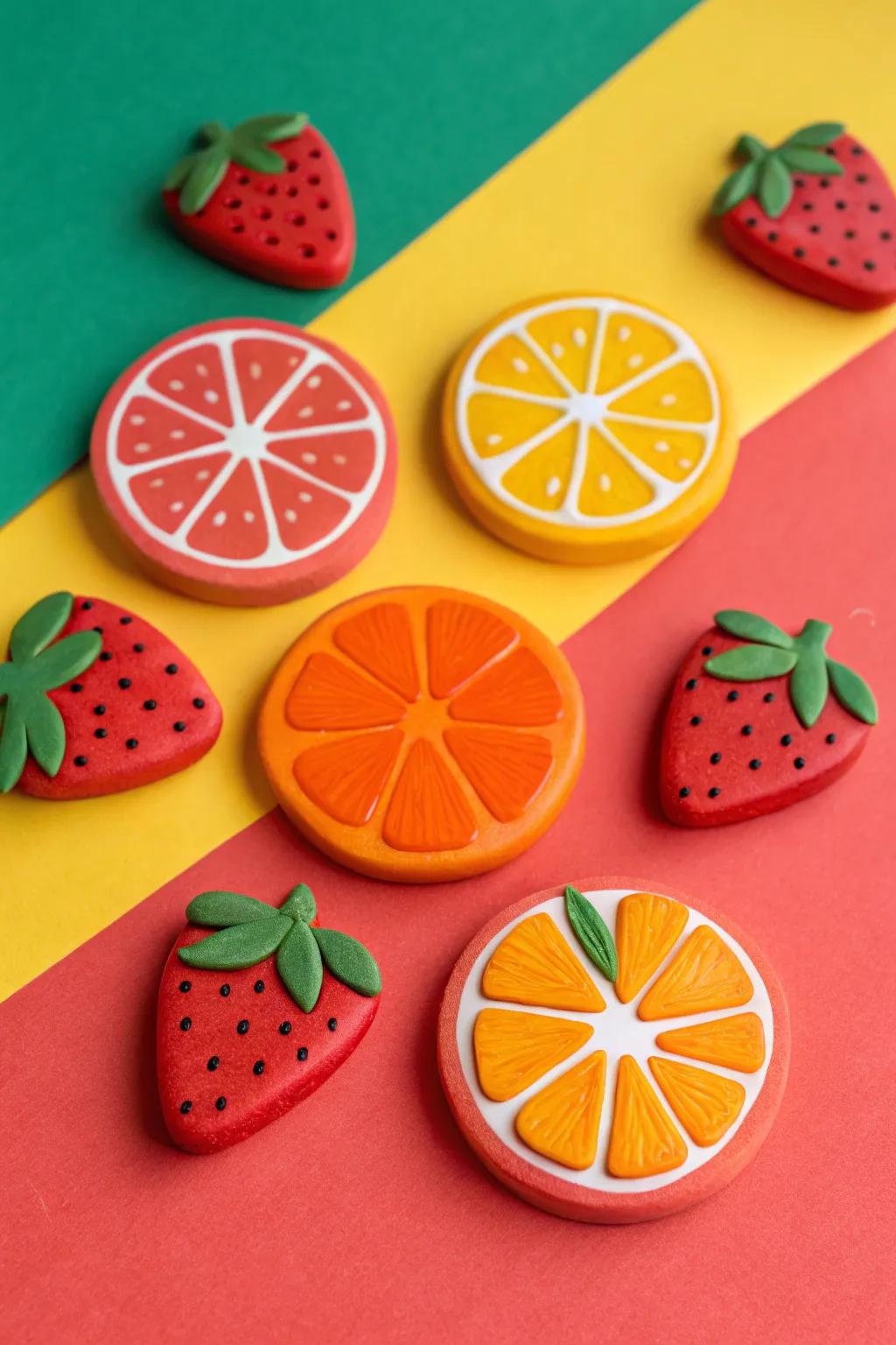 Add some fruity fun to your decor with these colorful fruit-shaped magnets.