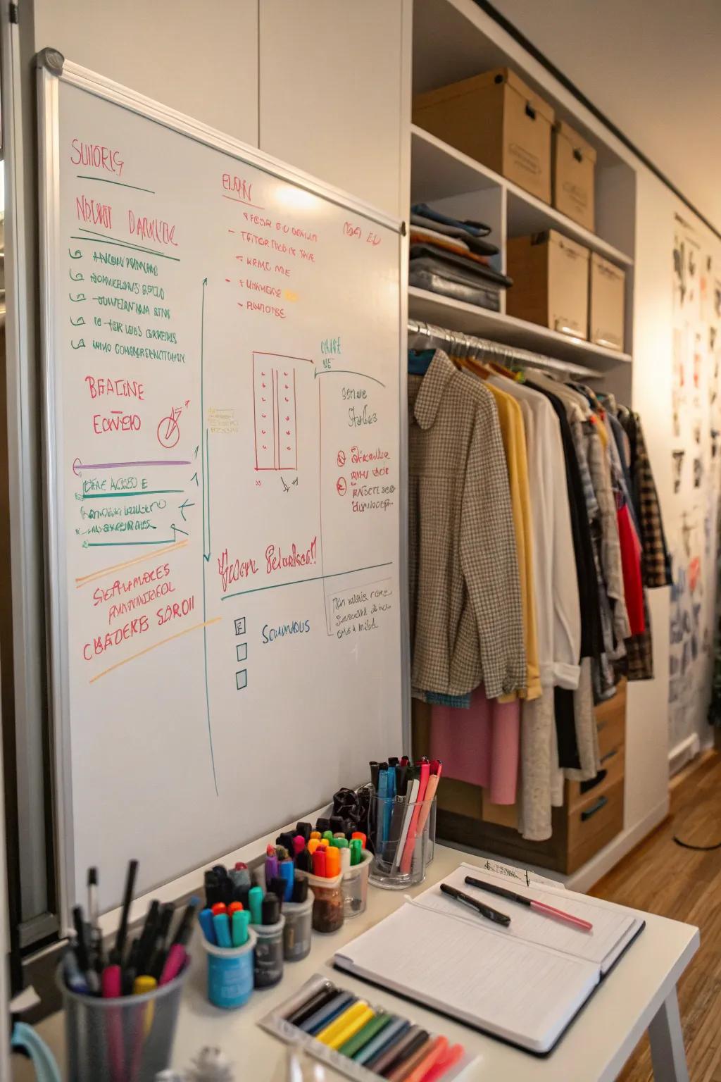 A whiteboard is a useful tool for keeping track of ideas and notes in your studio.