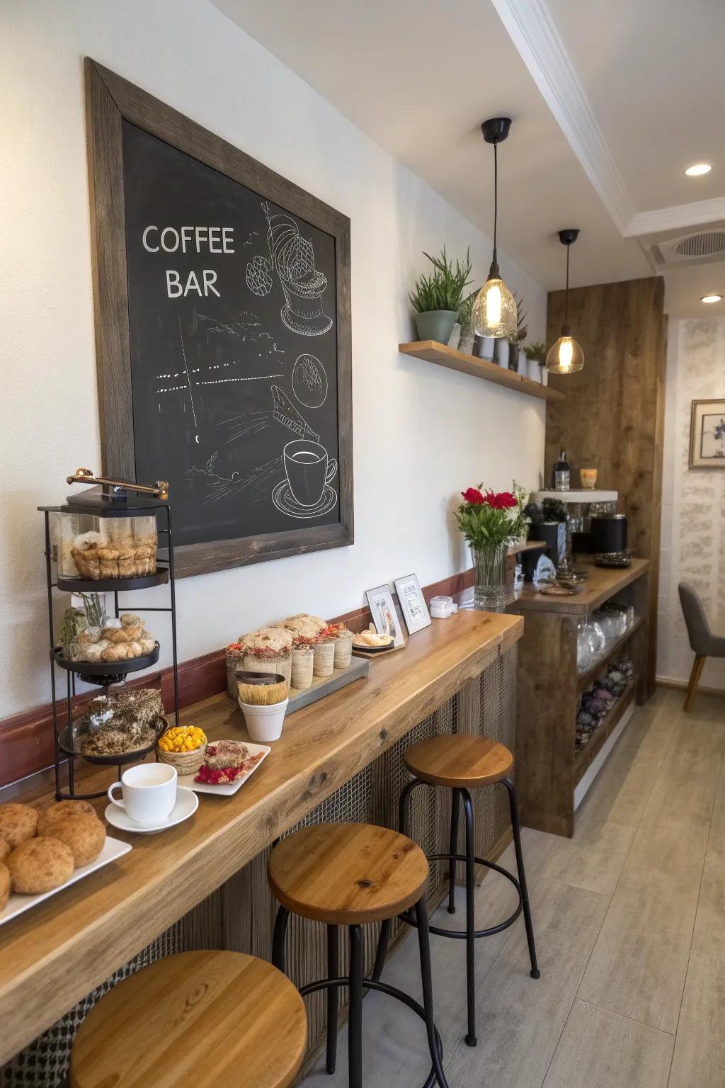 Get creative with a chalkboard in your coffee bar.