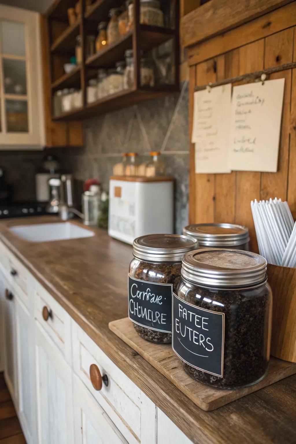 Chalkboard label jars add a personal touch to storage.