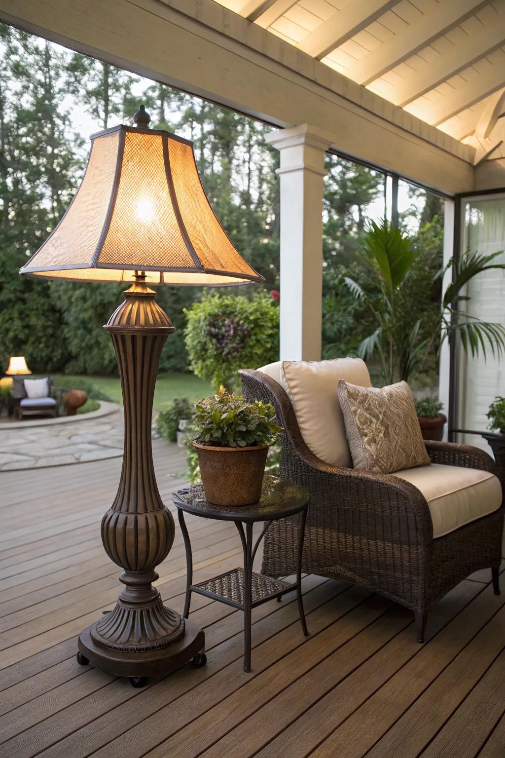 Table lamps add charm and flexibility to patio decor.