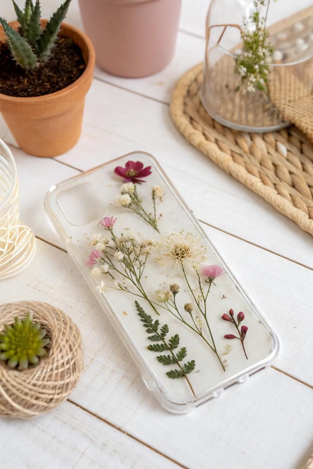 Elevate your style with a DIY phone case that blends natural beauty and minimalist elegance. 🌸✨