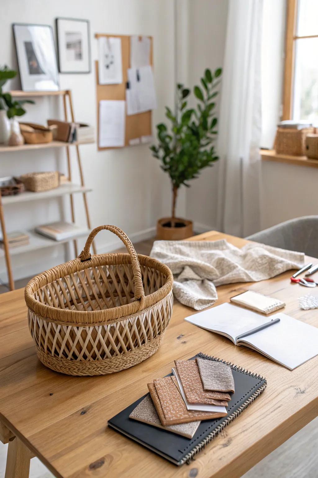 Embrace the art of mixing textures for a cozy and inviting craft studio atmosphere.