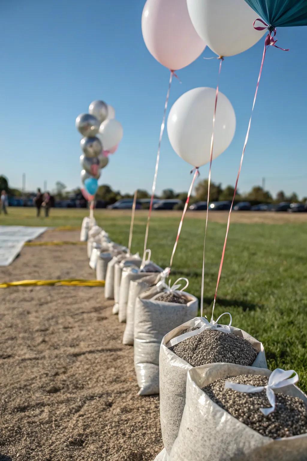 Practical gravel bags providing a quick solution as balloon weights.