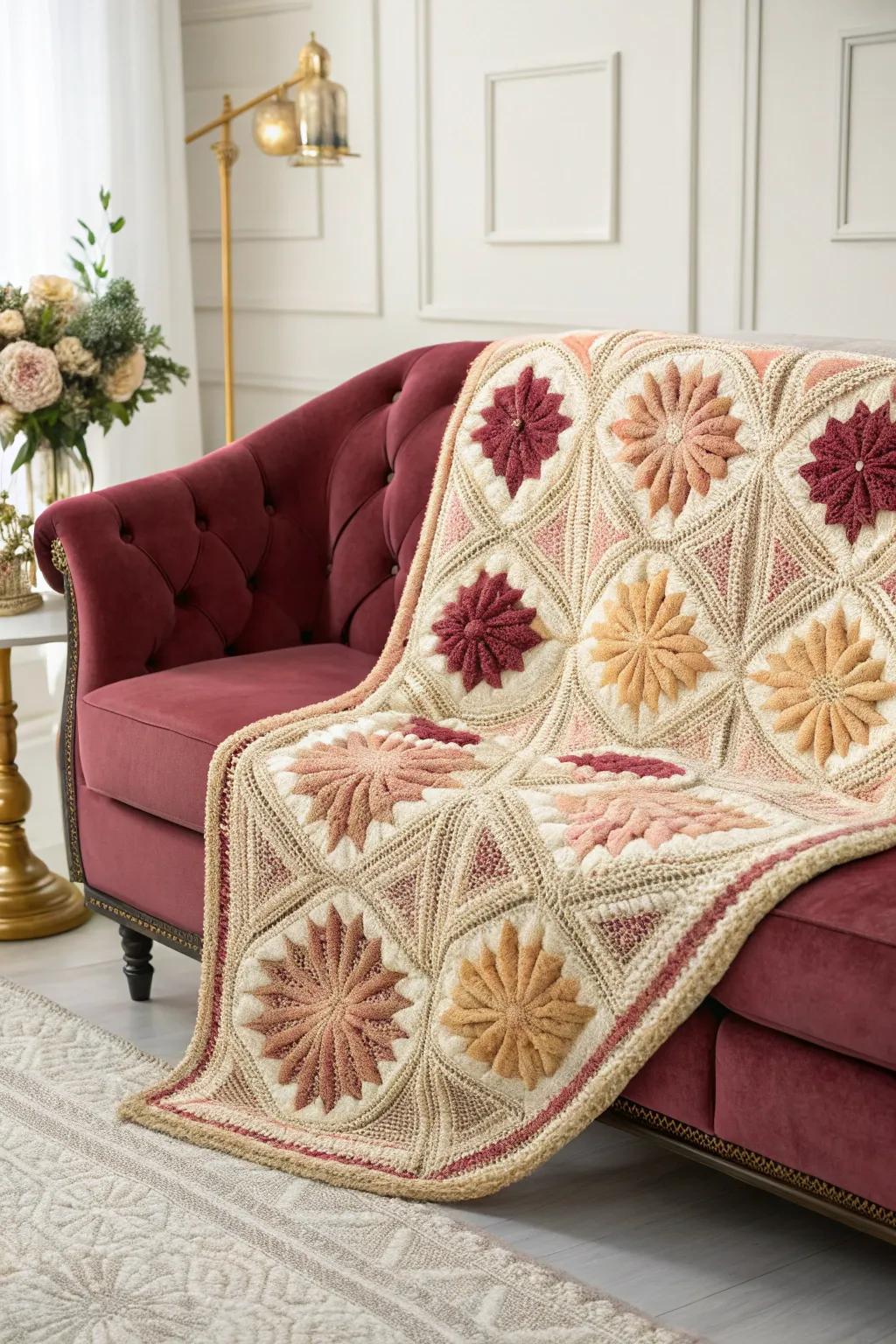 Add drama to your decor with a sophisticated starburst crochet blanket.