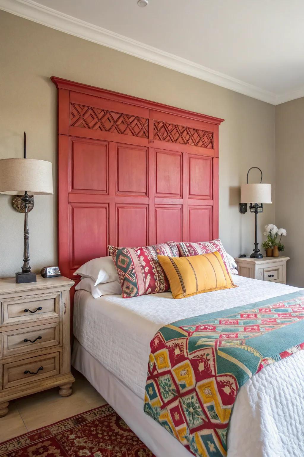 A bold paint job turns a headboard into a vibrant focal point.