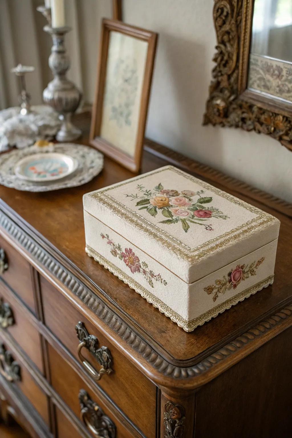 A box with beautiful floral embroidery.