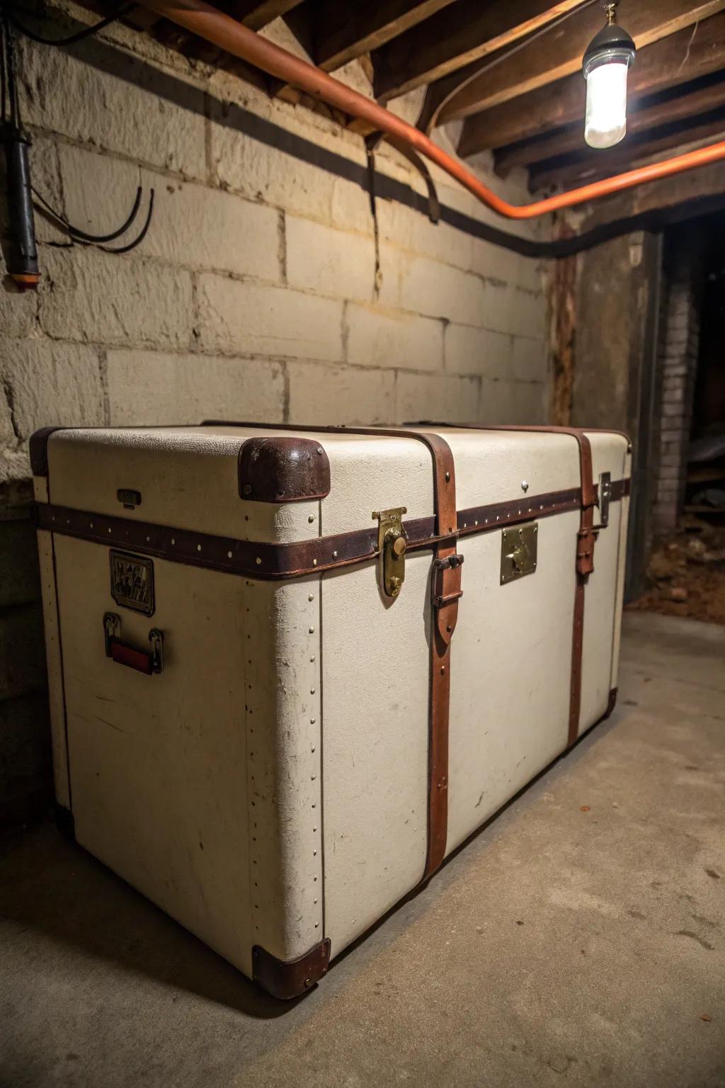 A vintage trunk cover adds nostalgic charm to your space.