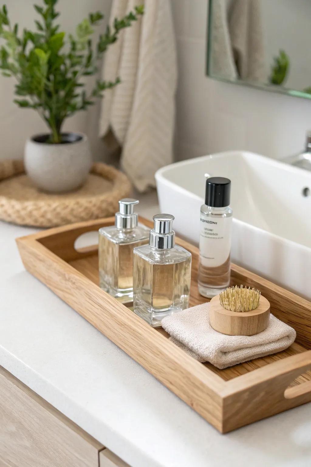 Elevate your bathroom decor with a chic DIY vanity tray that marries minimalism and Boho flair.