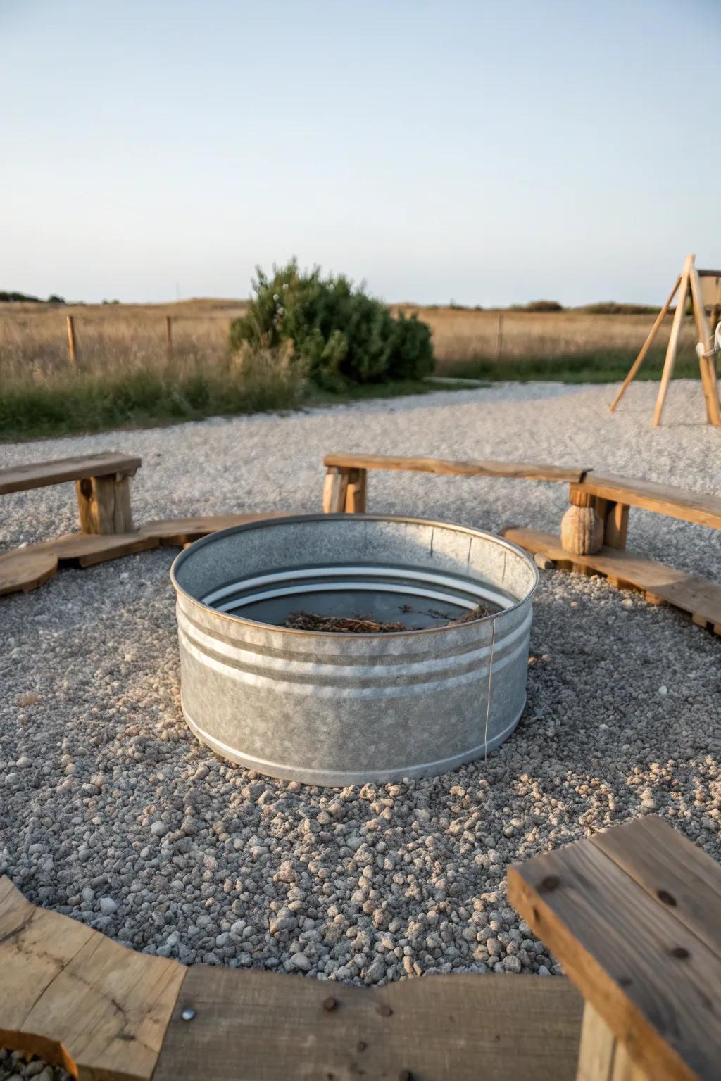 A galvanized fire ring is durable and seamlessly fits any setting.