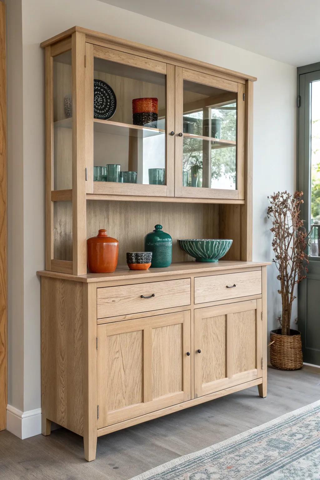 Transform your kitchen space with a mirror-backed hutch for added light and depth. Discover the beauty of minimalist design with a bold twist!