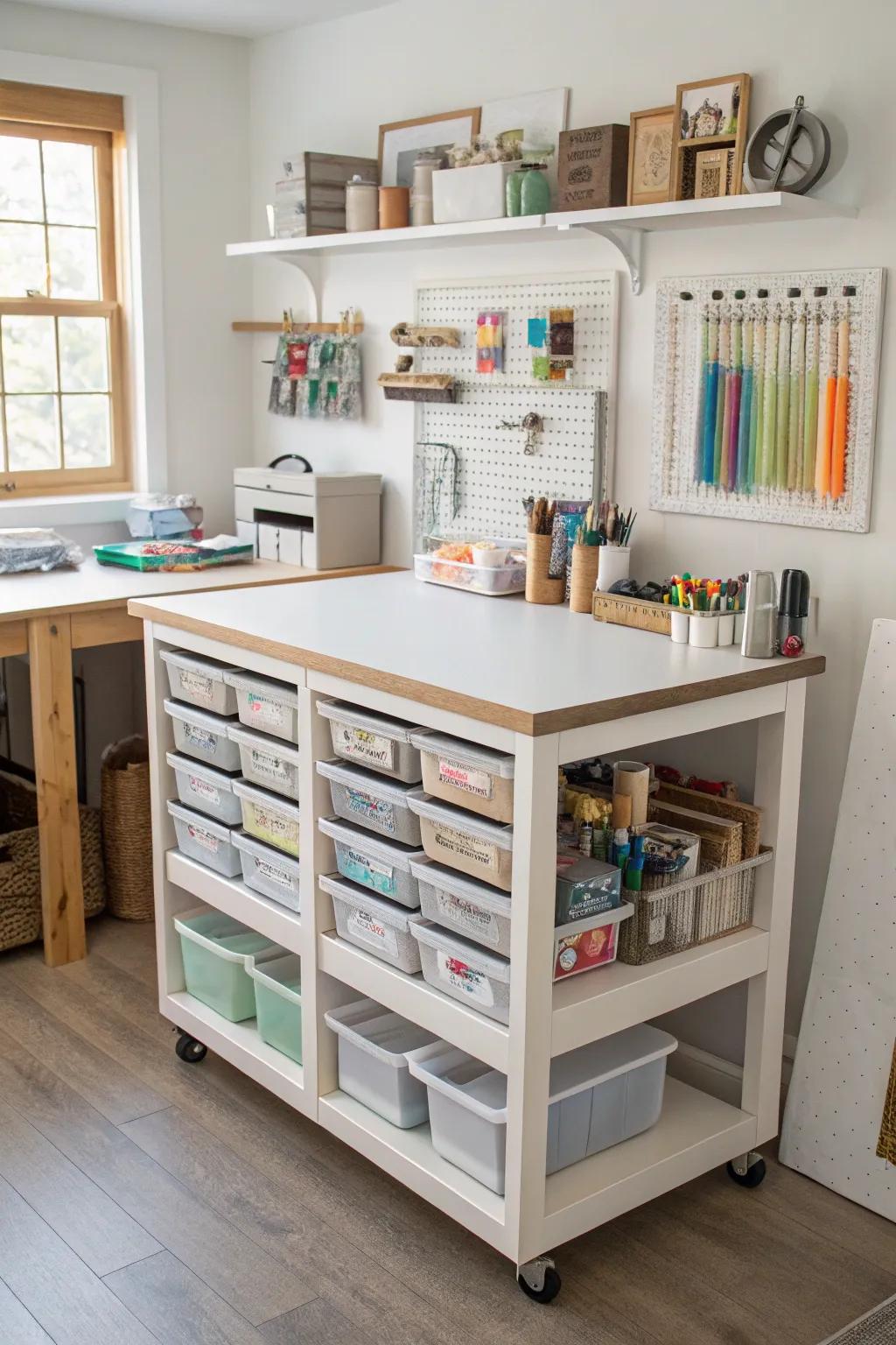 Keep your tools organized with sliding drawers on this workbench.