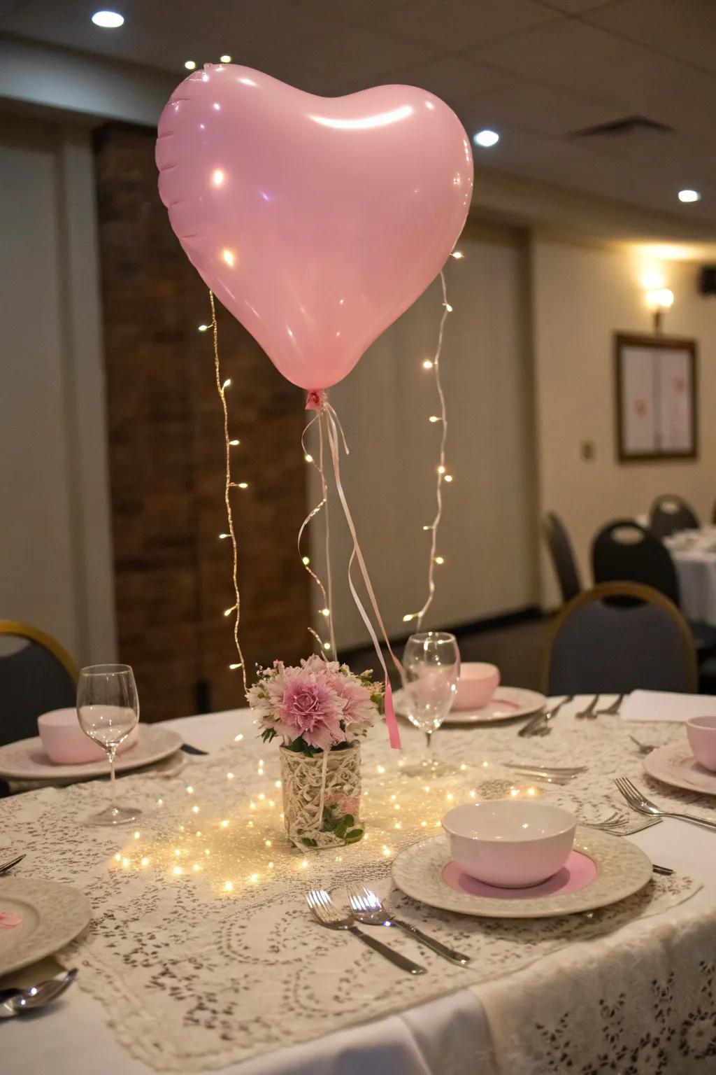 A balloon heart centerpiece is a stunning focal point for any Valentine table.