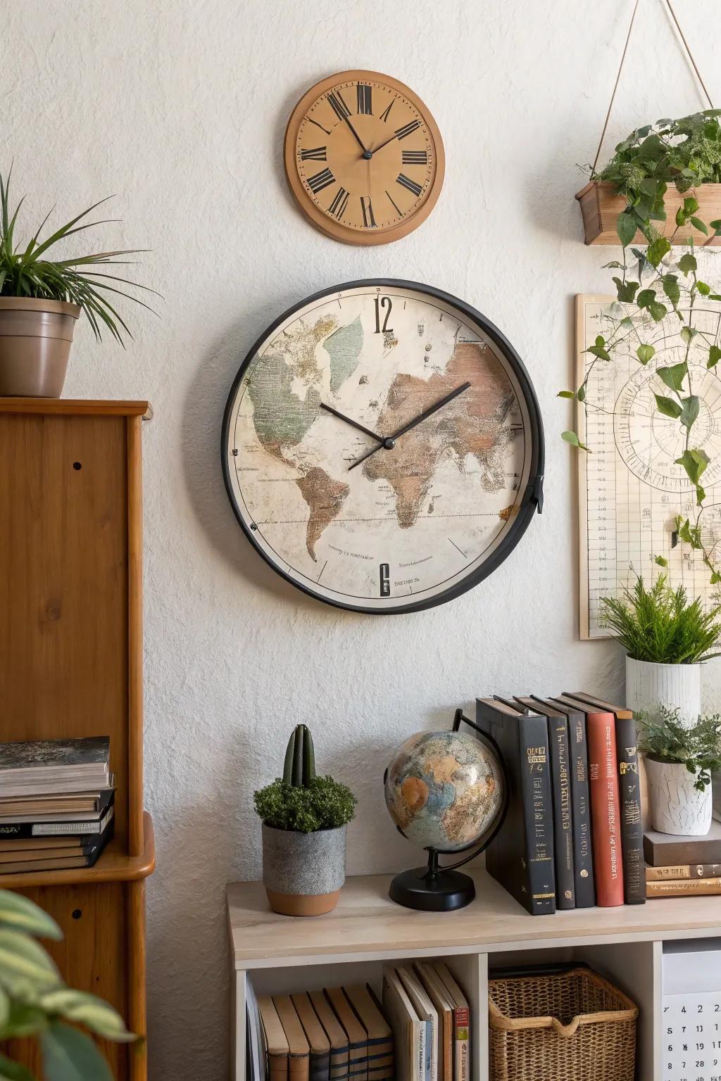 Travel through time with a traveler’s globe clock.