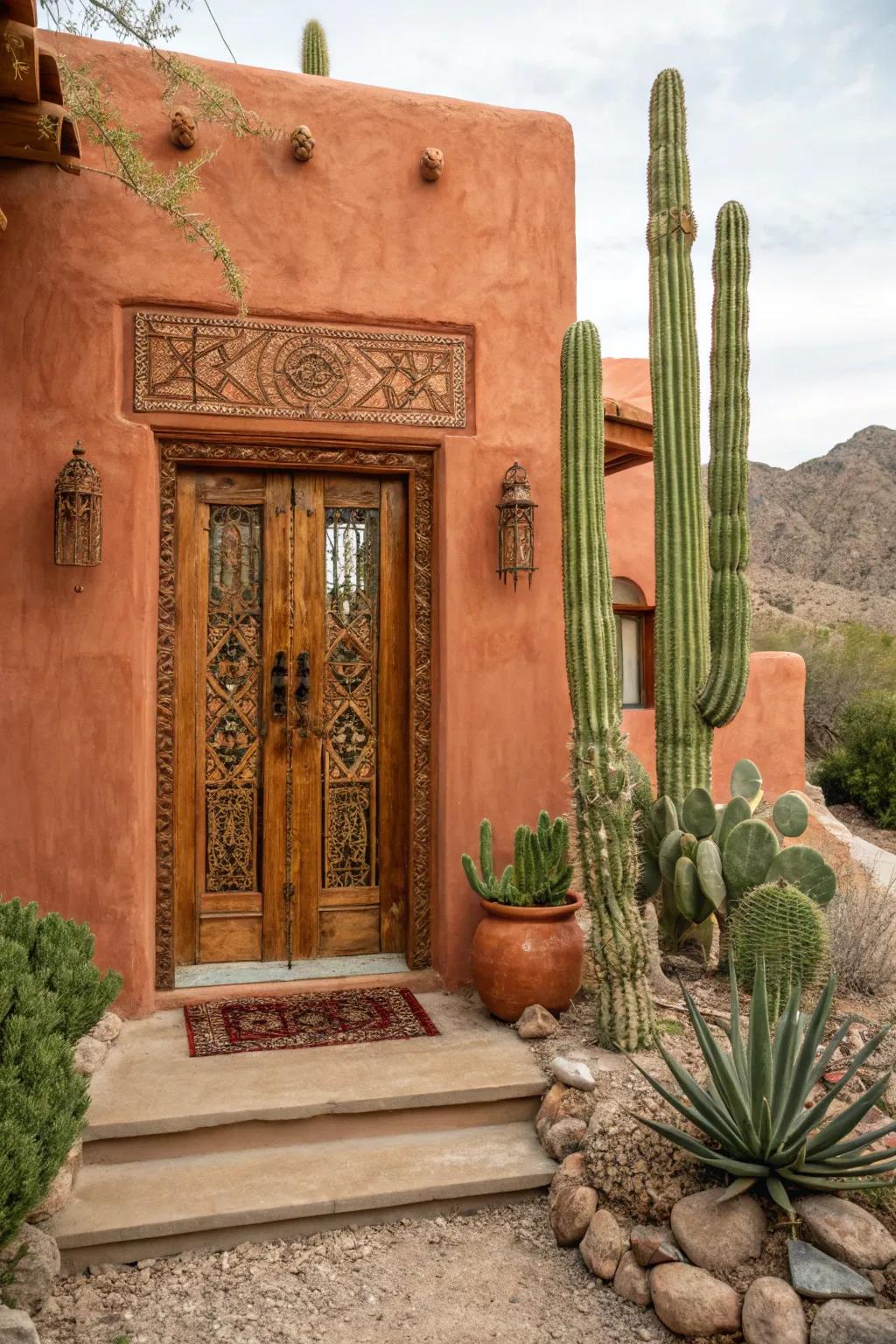 A warm Southwestern style themed door.