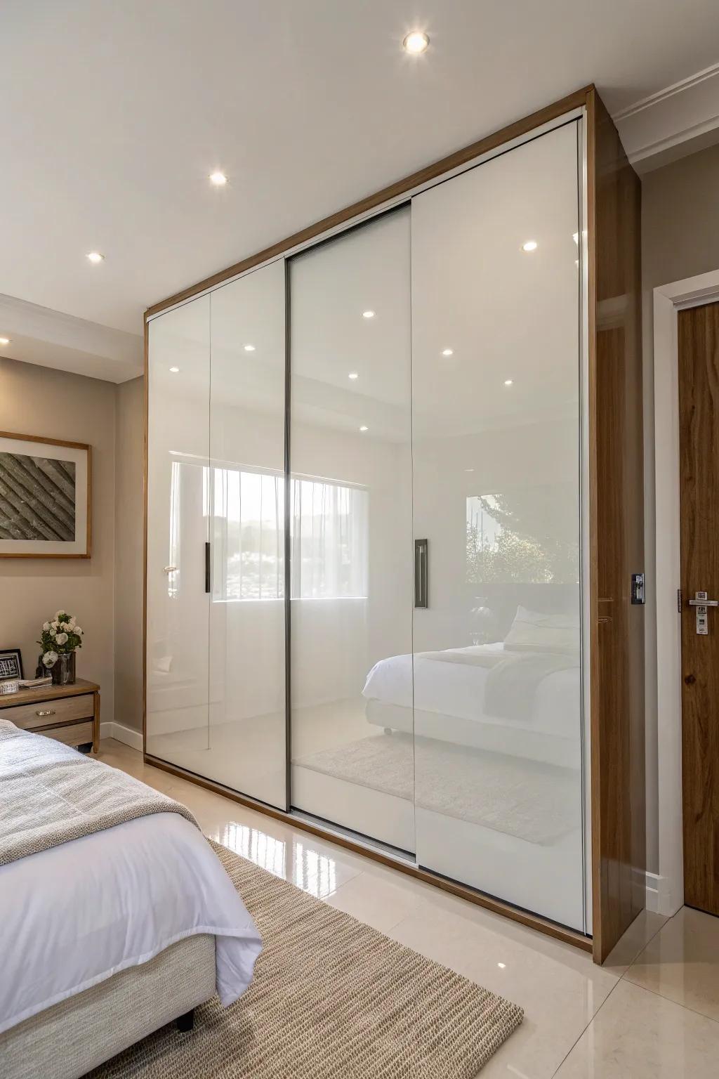 High gloss finishes add a chic and reflective surface to doors.