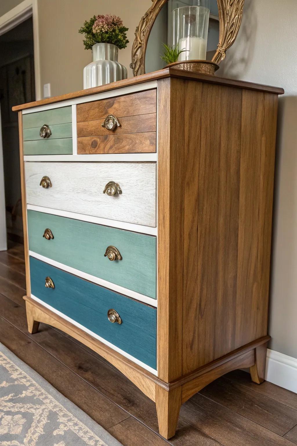 A mix of modern and antique creates a unique dresser.