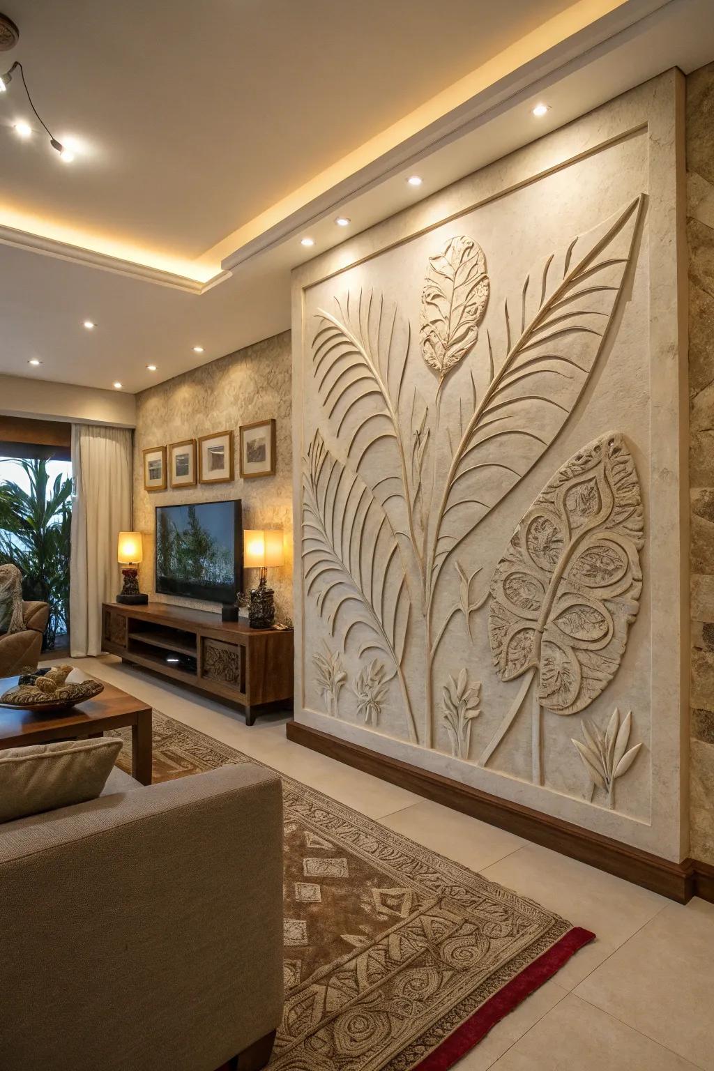 Plaster wall panels offer dramatic decor impact.