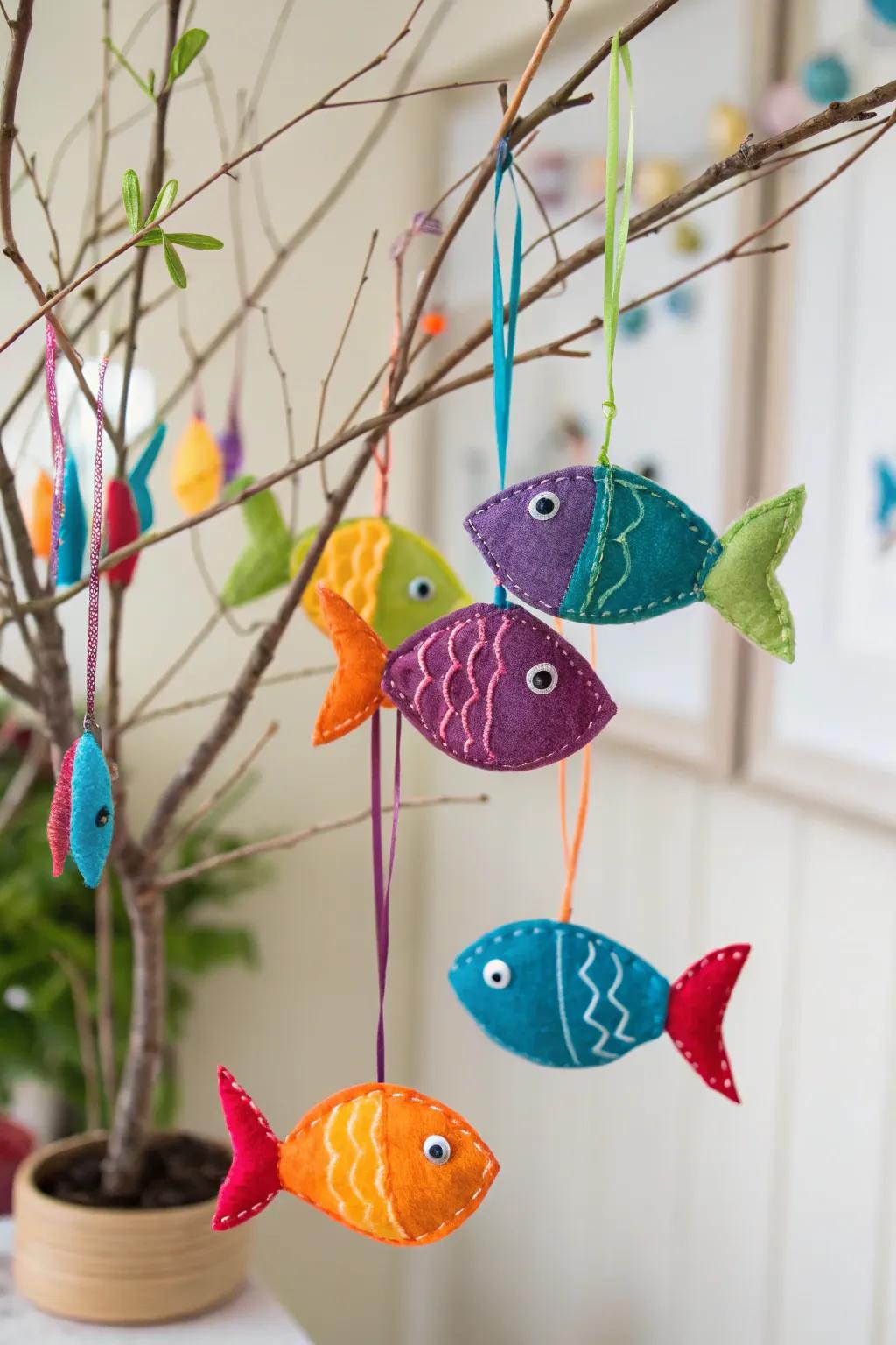 Enhance your decor with charming felt fish ornaments.