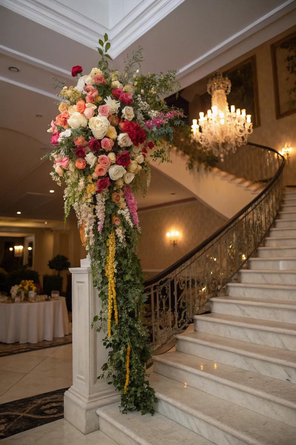 Cascading floral arrangement with graceful movement.