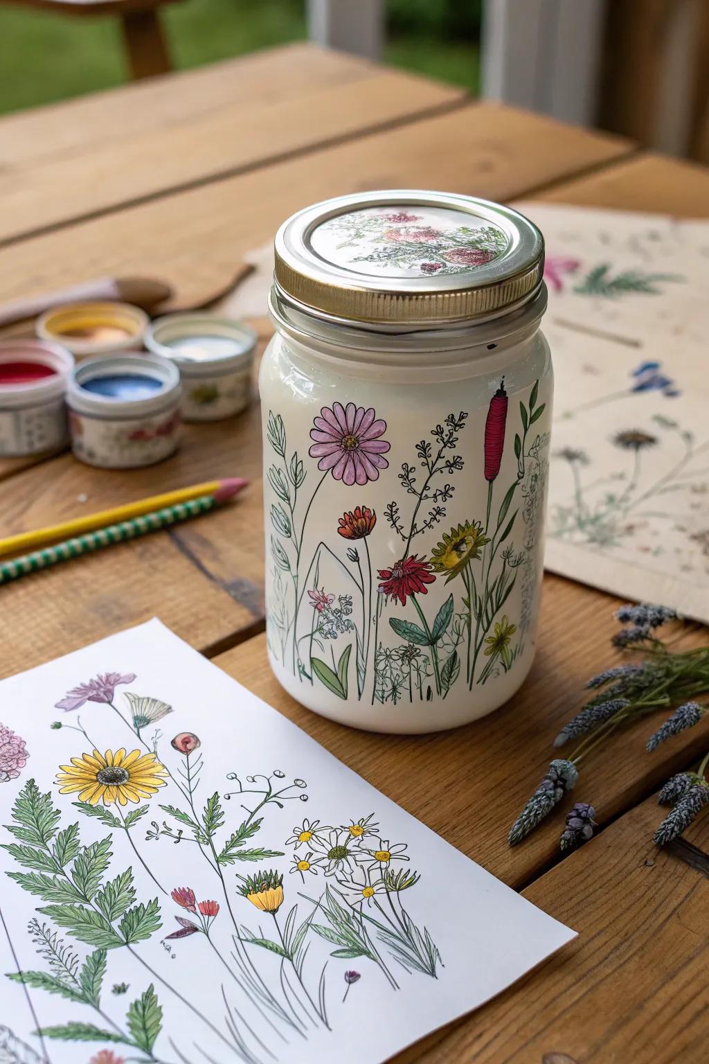 A delightful jar of wildflowers, bringing nature indoors.