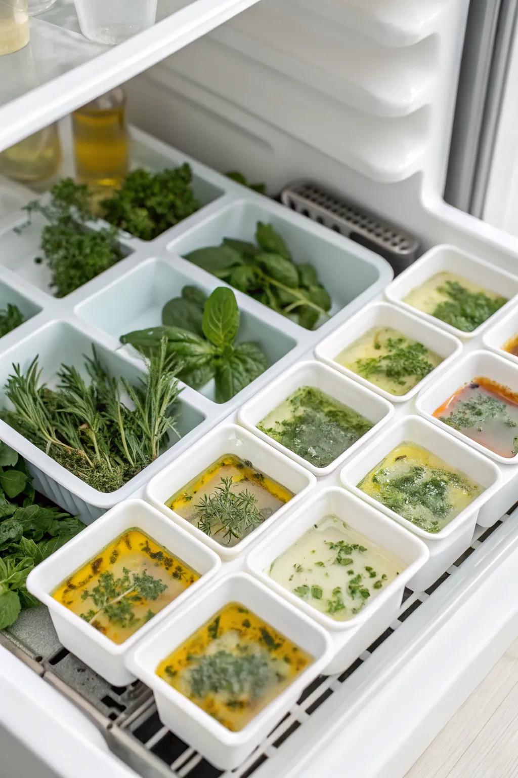 Ice cube trays are perfect for preserving herbs in small quantities.