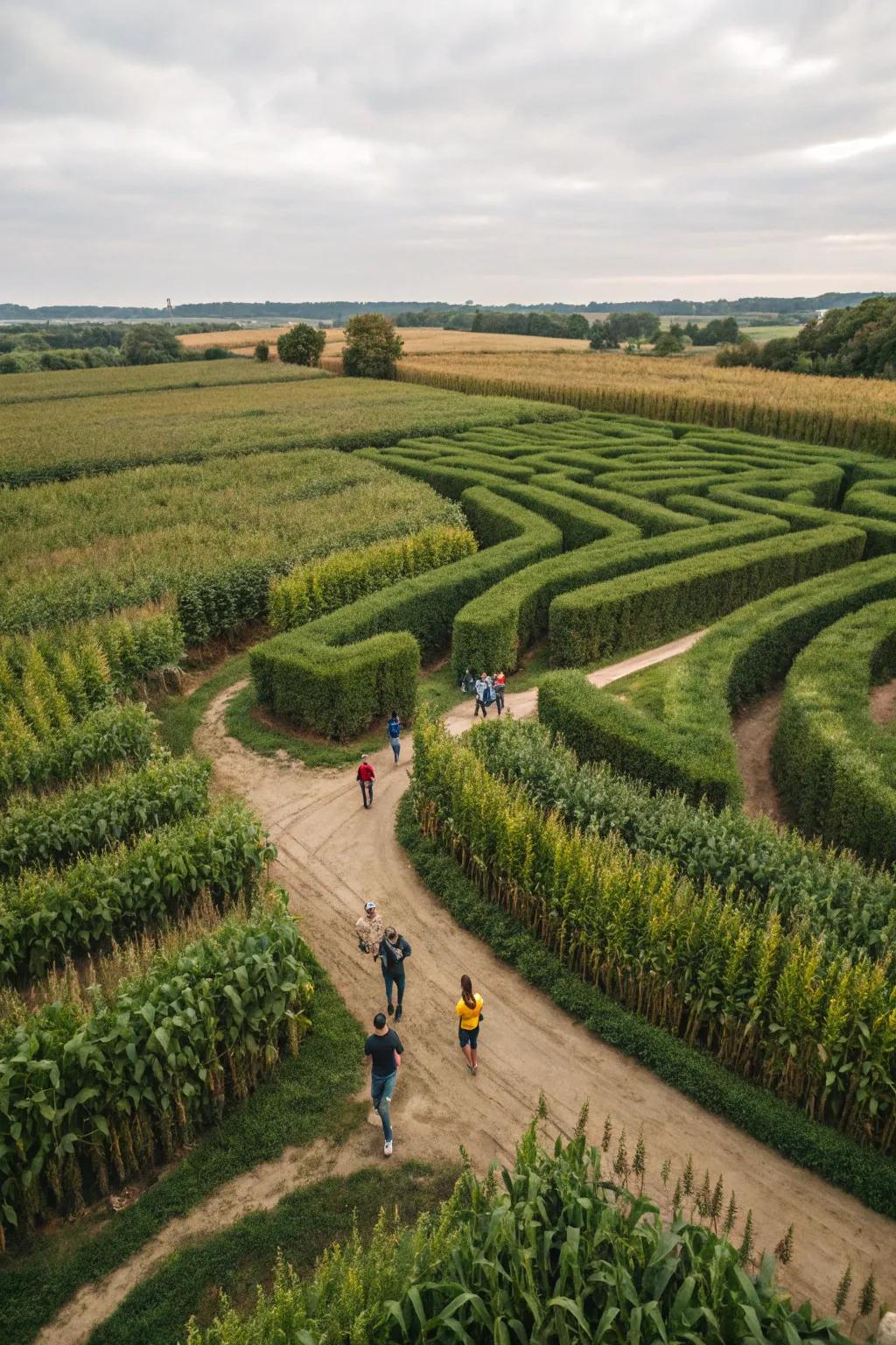 Navigate through the twists and turns of a fall corn maze.