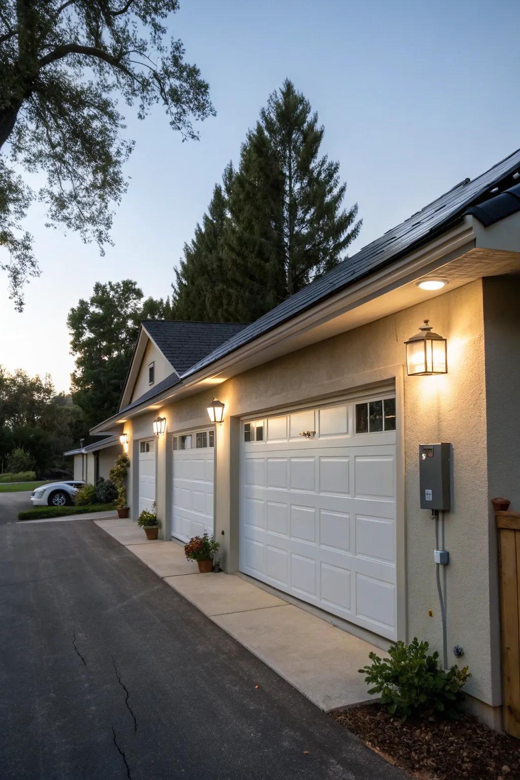 Solar lights offer an eco-friendly and cost-effective solution for illuminating garage exteriors.