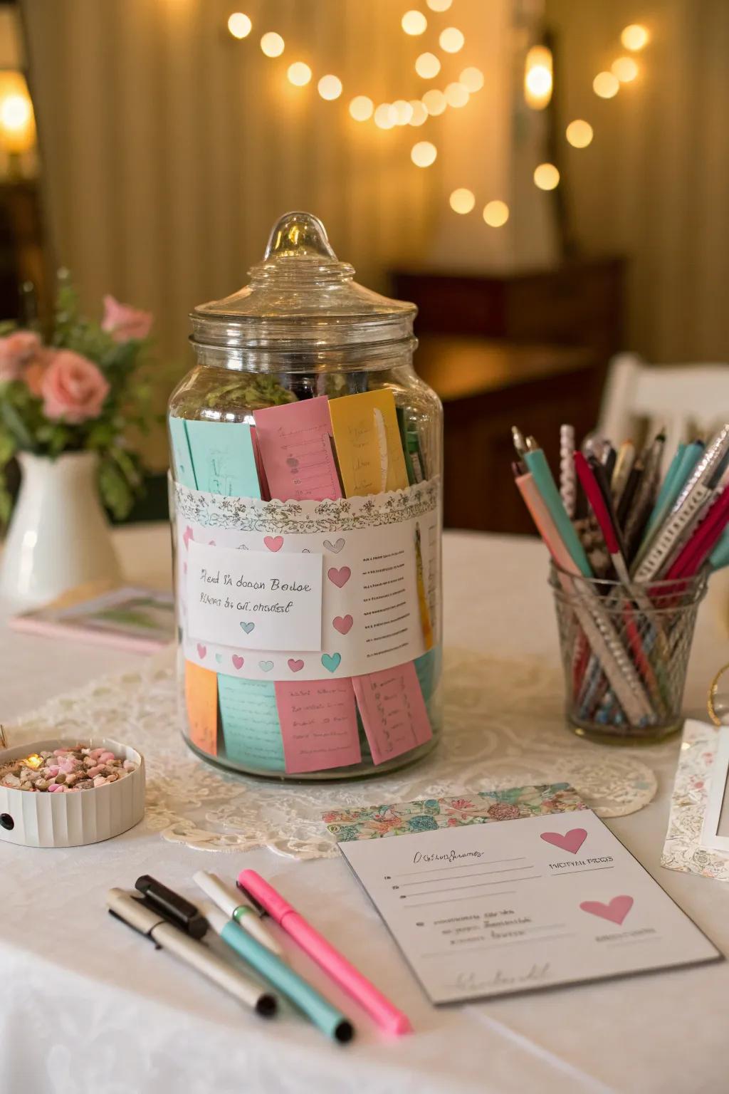 A creative 'Name Suggestions Jar' at a gender reveal.