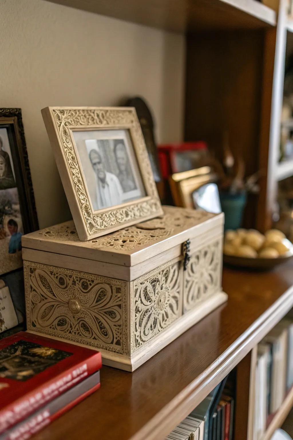 A keepsake memory box to store cherished memories and mementos.