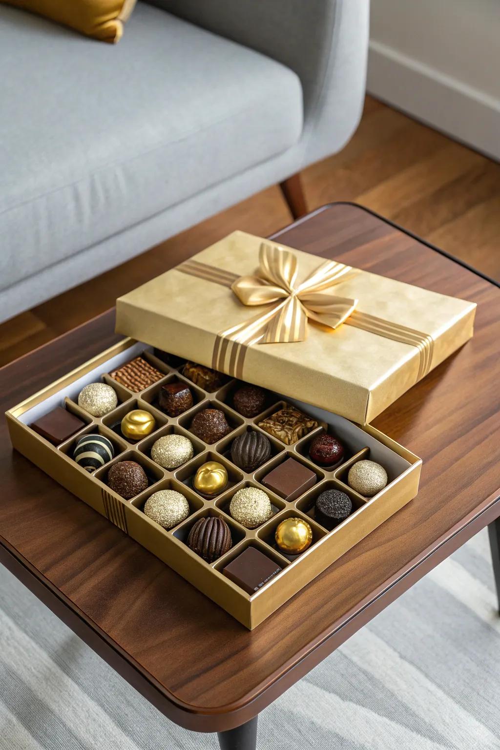 Gourmet chocolates offer a luxurious moment of indulgence.