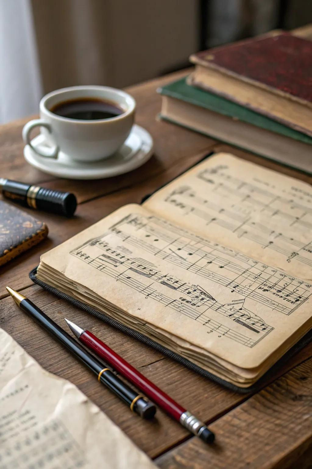 Combine sustainability and style with a vintage sheet music notebook.