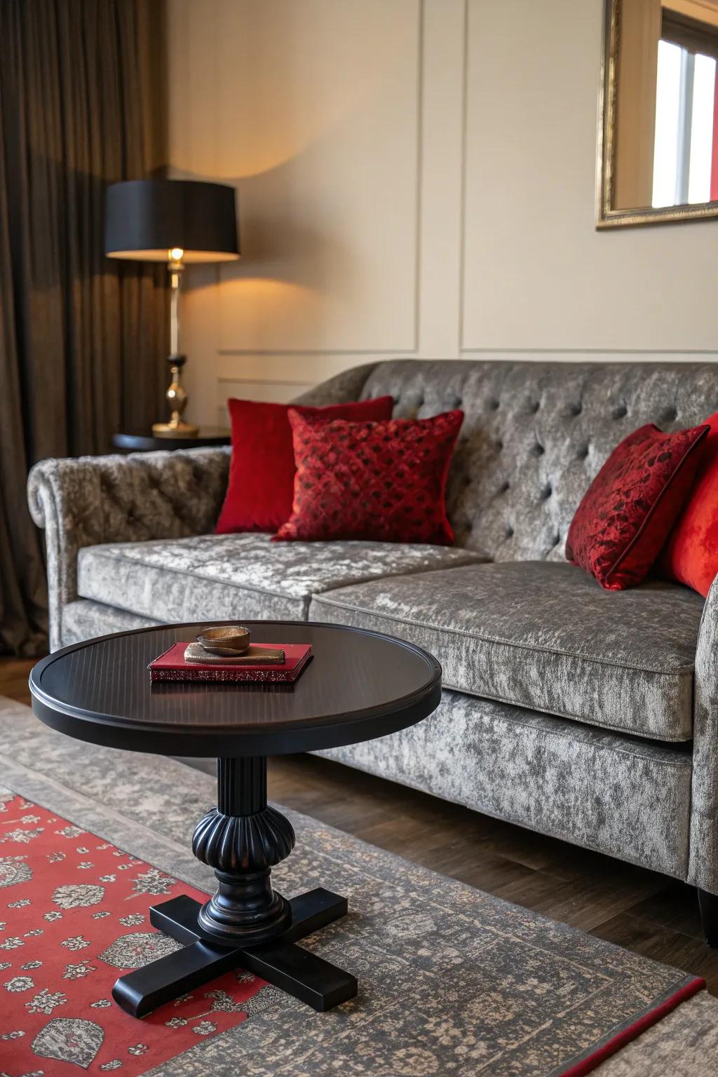 Grey textures add subtle elegance to this living room's decor.