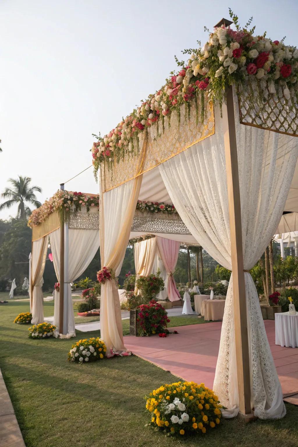 Cozy canopy tents providing a beautiful outdoor setting.