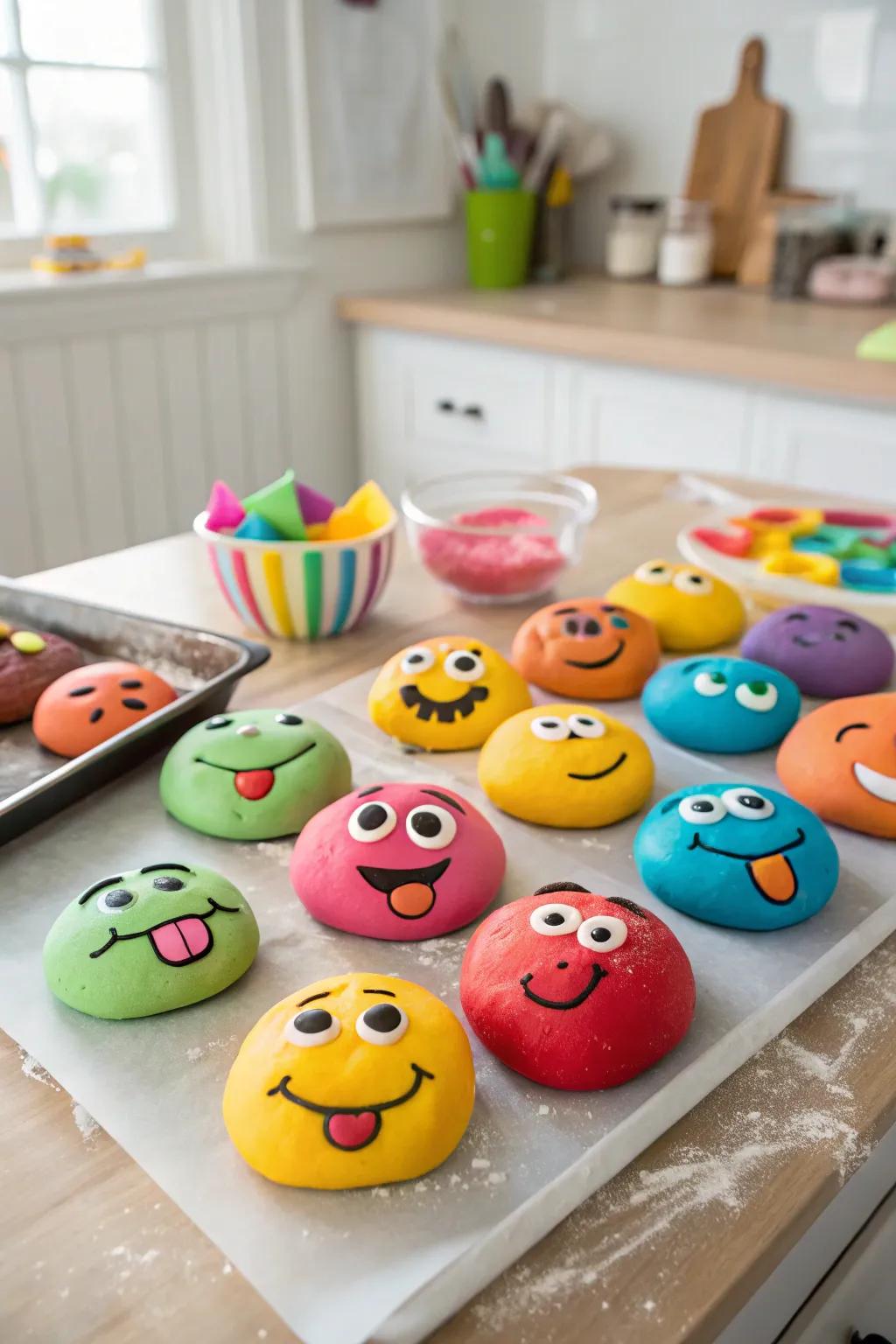 Craft an array of frightful and funny faces with your playdough creations.