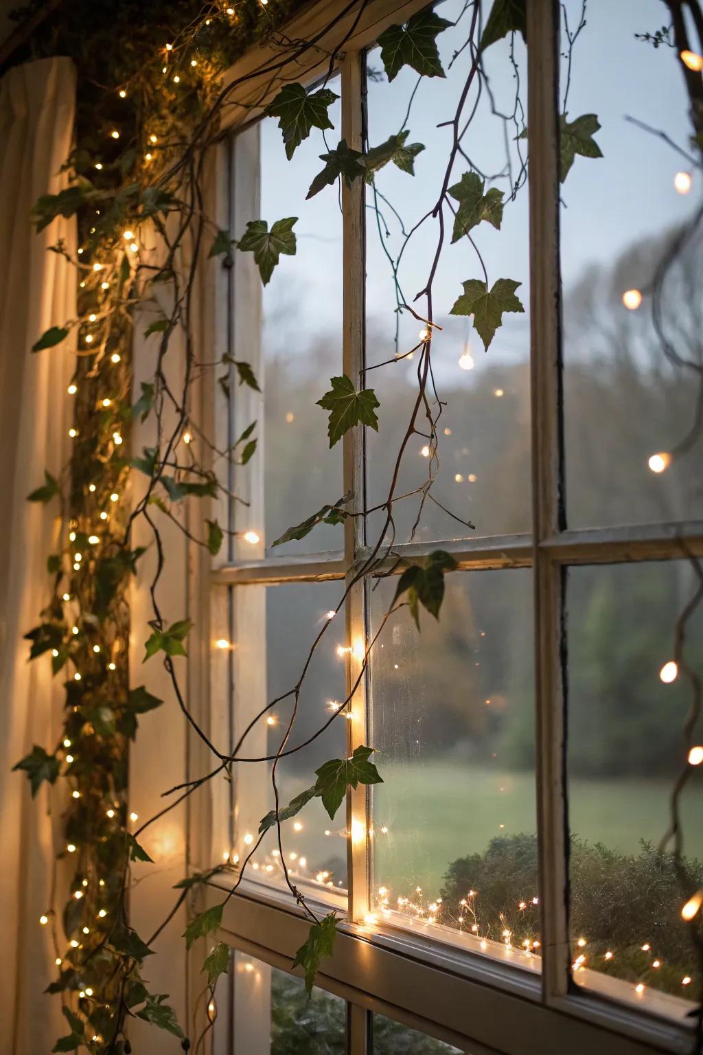 An enchanted forest theme brings whimsy and mystery to Halloween windows.