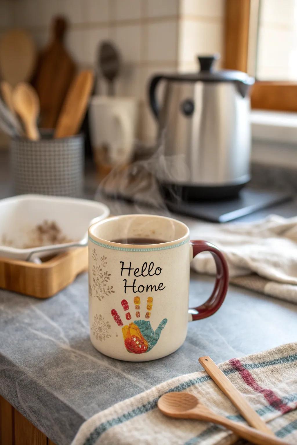 Touch hearts with a personalized message and handprint mug.