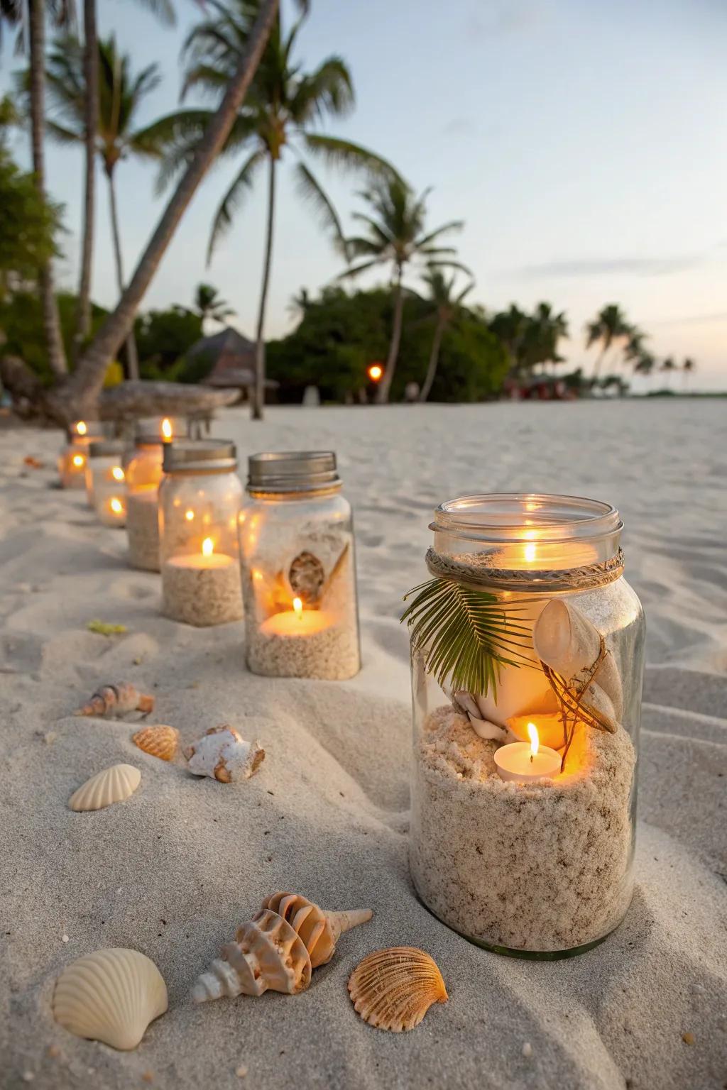 Add a warm glow to your party with DIY tropical candle lanterns.