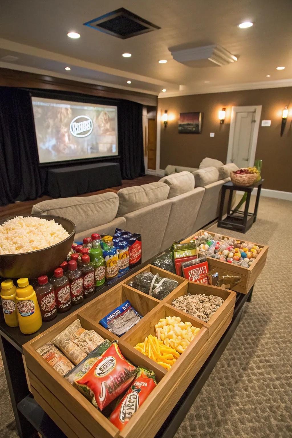 A personal concession stand completes the authentic theater experience at home.