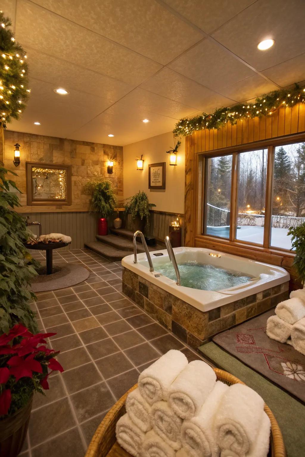 A hot tub room designed for comfort in every season.