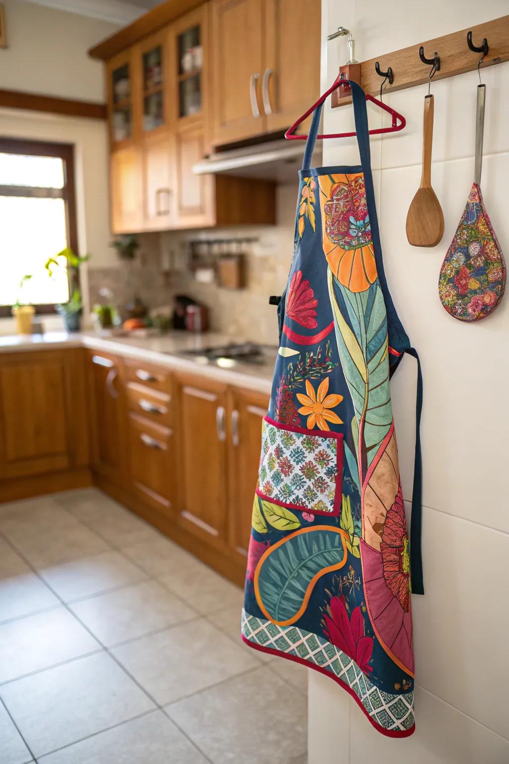 A stylish apron that protects and adds flair to cooking.