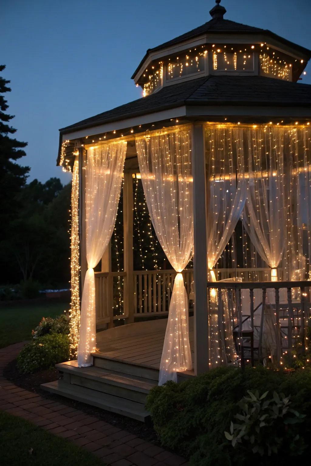 Transform your gazebo into a fairy-tale retreat with enchanting light curtains.