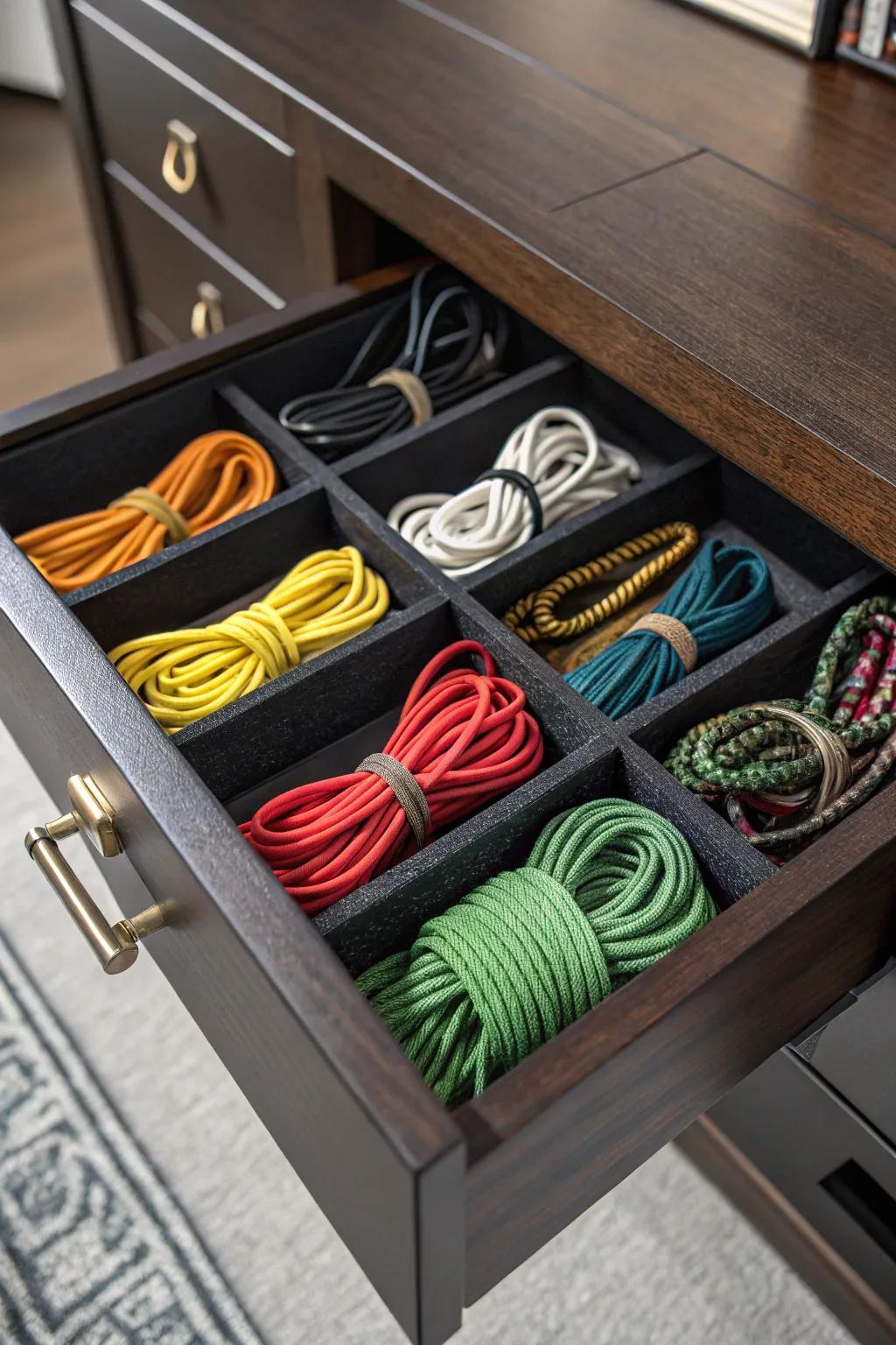Organize your paracord collection with style and efficiency using sleek drawer organizers.