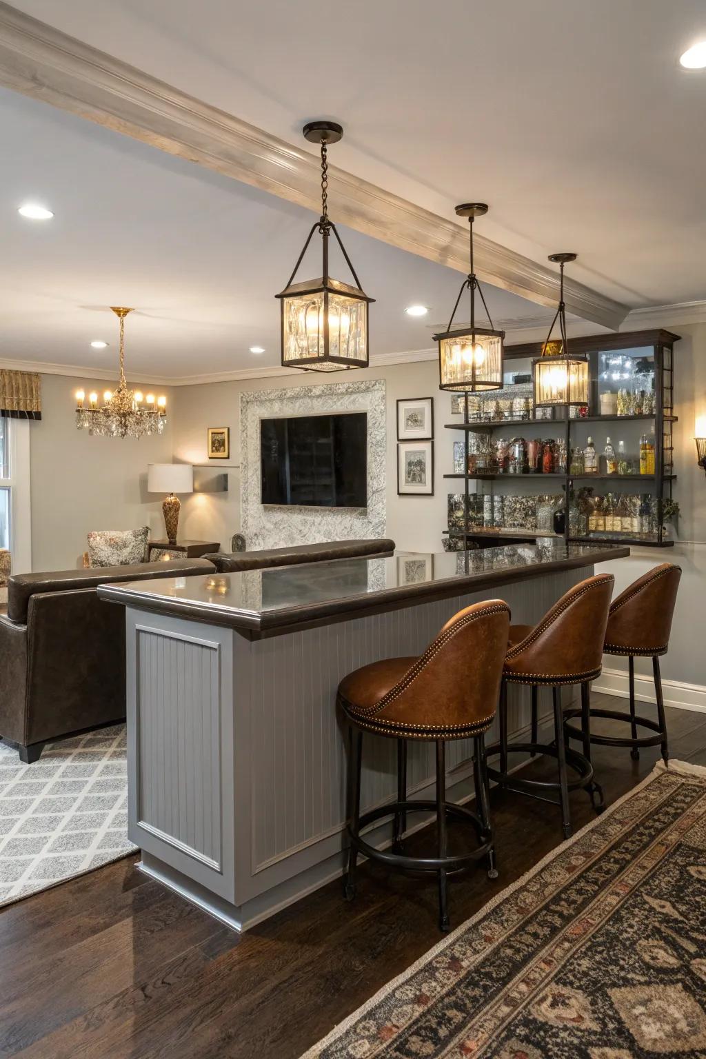 Blending modern and vintage adds timeless charm to your bar.