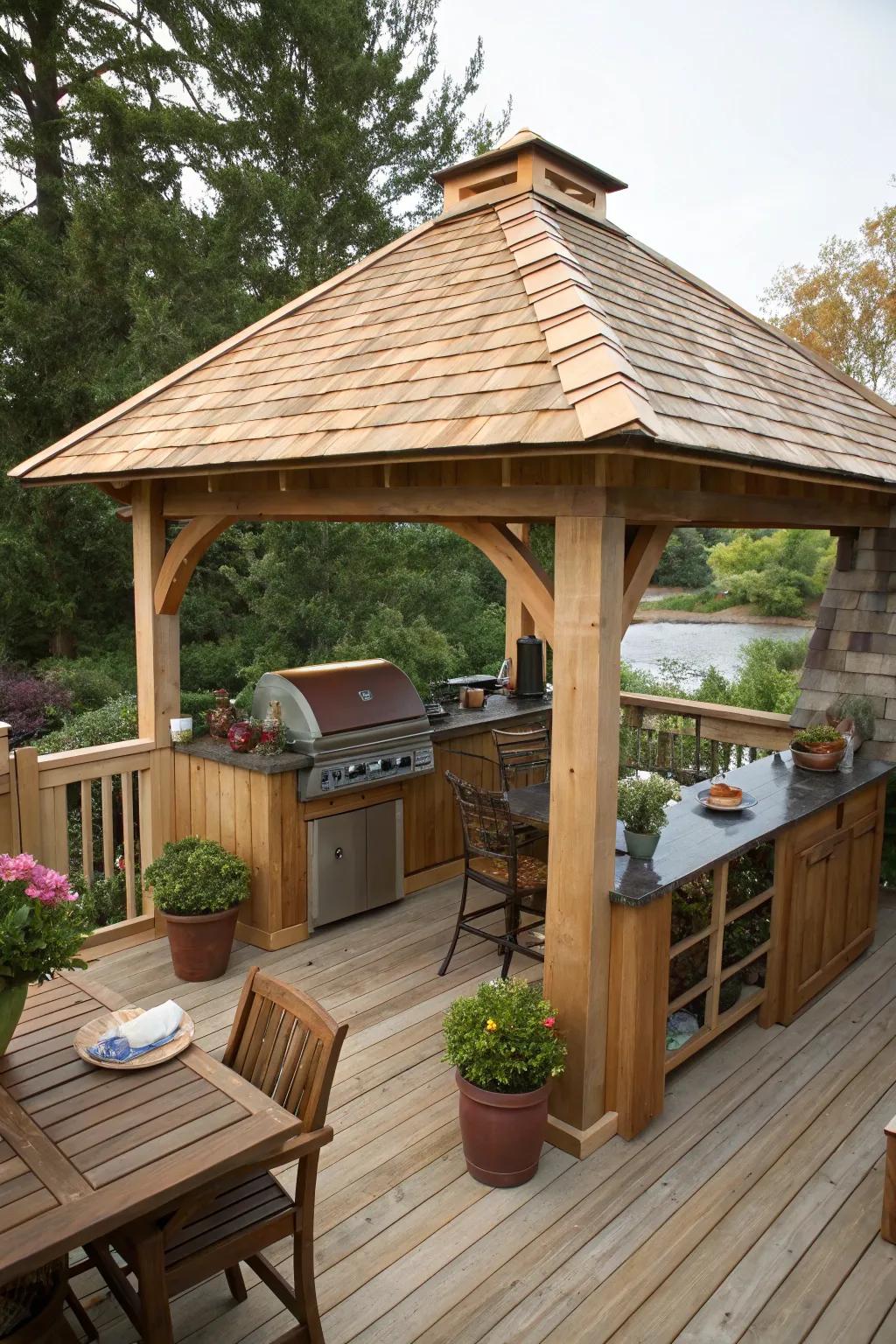 A cedar shingle roof offers rustic charm and lasting durability.