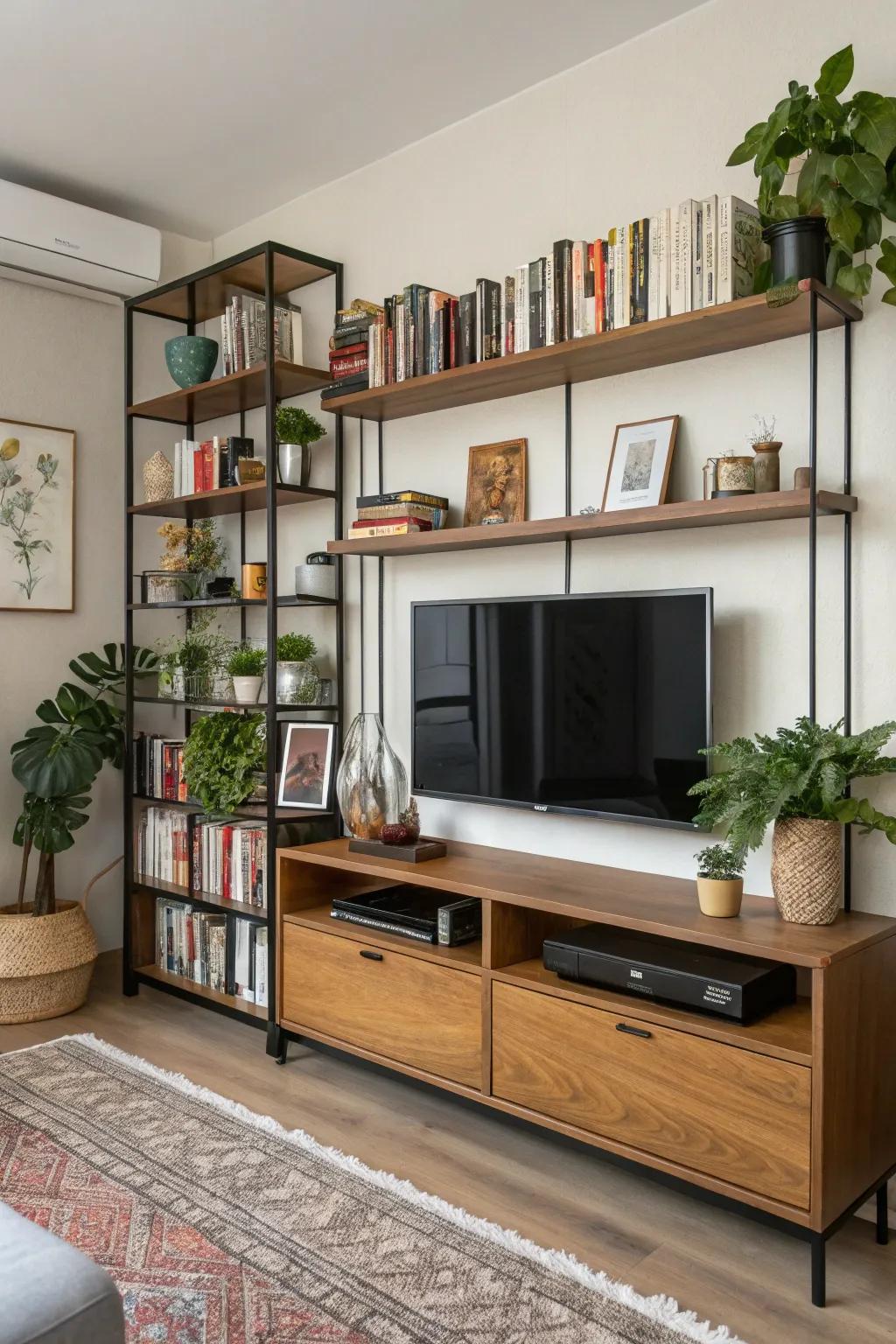 Open shelving keeps the space airy and provides stylish storage.